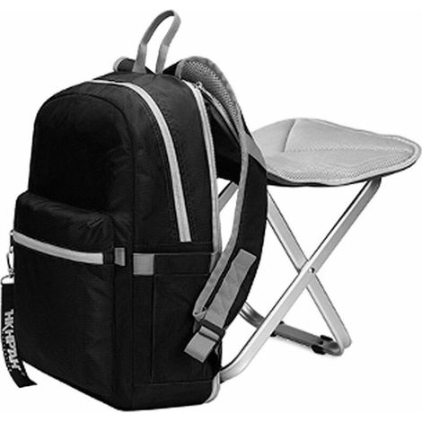 Sac à outils Sac a dos leger avec tabouret et chaise pliante pour camping en plein air, peche, randonnee, pique-nique, barbecue, modele : noir (1/5)