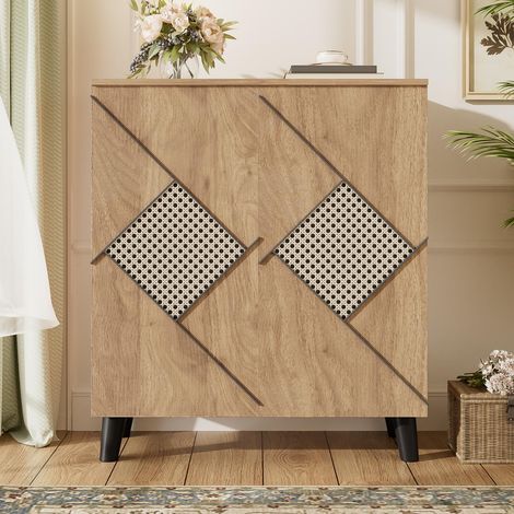 Scarpiera - 80x32x91 cm - con motivo decorativo in rattan - spazio di stivaggio - ante chiuse - Legno (1/5)