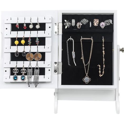 Small Mirror Jewelry Cabinet, Jewelry Box with Mirror, Large Capacity and High Quality Gifts (White) (1/5)