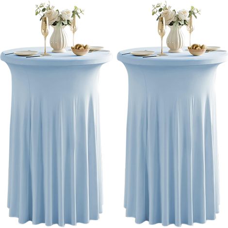 Lot de 2 nappes extensibles avec jupe pour table cocktail ronde, 81 x 109 cm, bleu ciel (1/5)