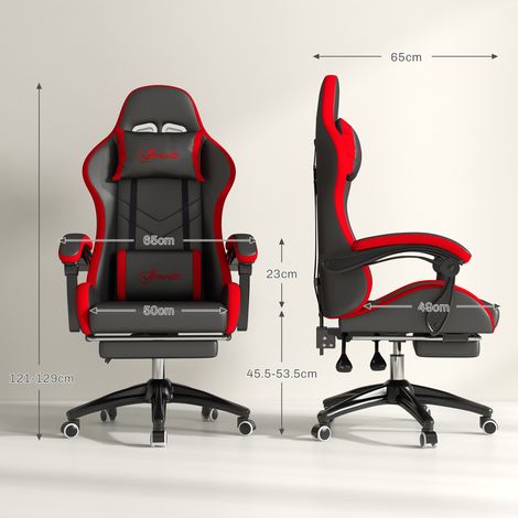 Fauteuil de jeu réglable en hauteur et inclinable, 65 x 65 x 121-129 cm, noir et rouge (1/5)