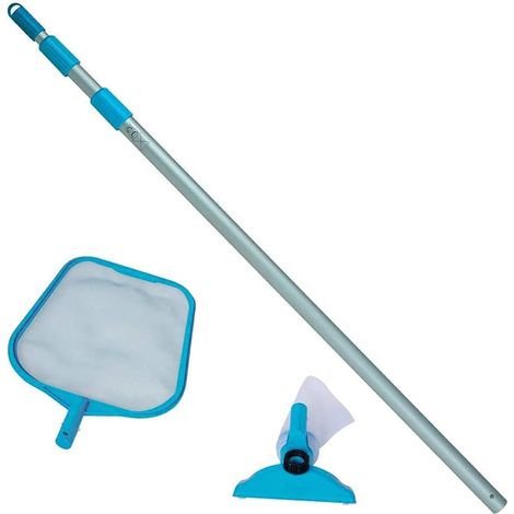 1 Kit Entretien Piscine, Perche Télescopique Aluminium, Balai Conduit, Poche Filet, Pour Piscine Hors Sol
