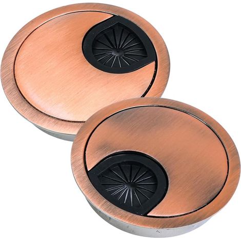 Lot de 2 passe-câbles de bureau 60 mm en métal avec passages en caoutchouc, cache trou de câble rond pour gestion des câbles, bureau et plan de travail, montage facile (bronze rouge antique) (1/5)