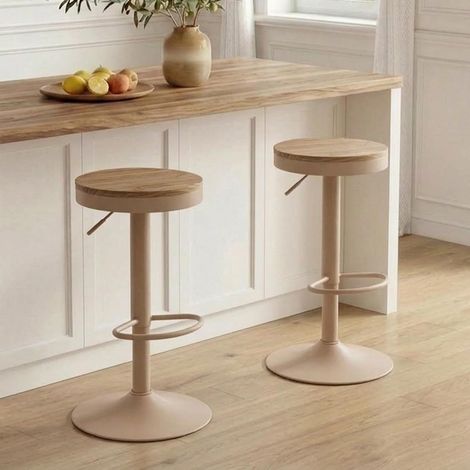 Tabouret Bar Lot de 2 Tabouret de Bar en Bois Chaise de Bar Tabouret Haut Cadre en Métal Réglable en Hauteur Pivotant à 360° avec Repose-Pieds Kaki (1/5)