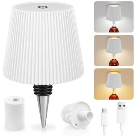 Lampe bouteille sans fil, 3 modes de température de couleur réglables, commande tactile, protection IP54, chargement USB sans fil, lampe de table pour restaurants, chambres et jardins