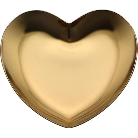 Petit plateau à bijoux en forme de cœur doré (9,1 cm x 8,7 cm), en acier inoxydable, décoratif, pour boucles d'oreilles, bagues et bracelets.