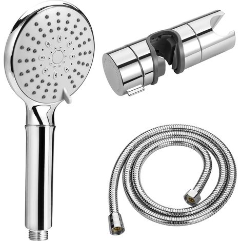 Duschkopf Set, Duschkopf mit Schlauch und Halterung, Dusche Sparduschkopf, Schlauch 1,5m, Duschkopfhalterung Ohne Bohren, Wassersparend Handbrause 5 Strahlarten, Chrom (1/5)