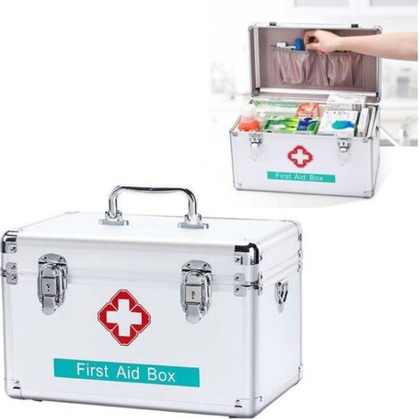 Caixa De Medicamentos Doméstica/emergencial Para Uso Comercial Em Liga De Alumínio (prateada, Tamanho Médio De 30 Cm) (1/5)