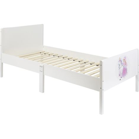 Kids Single Bed Frame - Princess and Unicorn - L199 x W95 x H80 cm - White