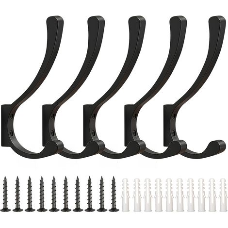 Patère Murale, 5 Pièces Crochet Mural Noir Crochet Porte Manteau avec Vis, Pratique Coat Hooks pour Salle de Bain/Chambre (1/5)