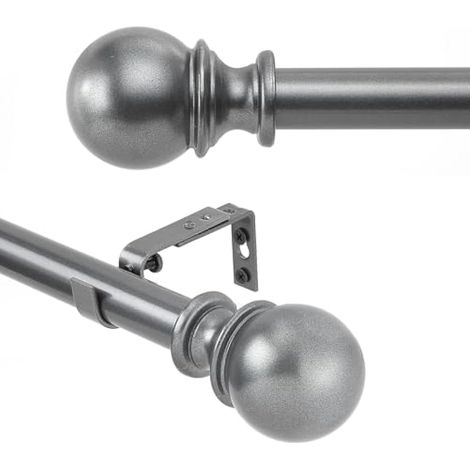 Tringle à rideaux pour fenêtres, tringle à rideaux de 2,5 cm de diamètre, 81,3 à 183 cm – Tringle à rideaux décorative standard avec supports pour salle de bain, cuisine, chambre à coucher, gris (1/5)