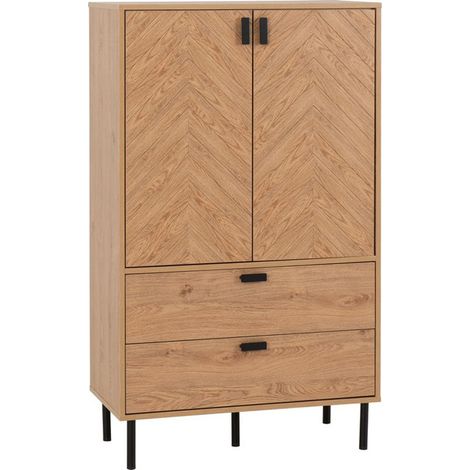 Leon 2 Door 2 Drawer Cabinet - L40 x W80 x H133 cm - Medium Oak Effect