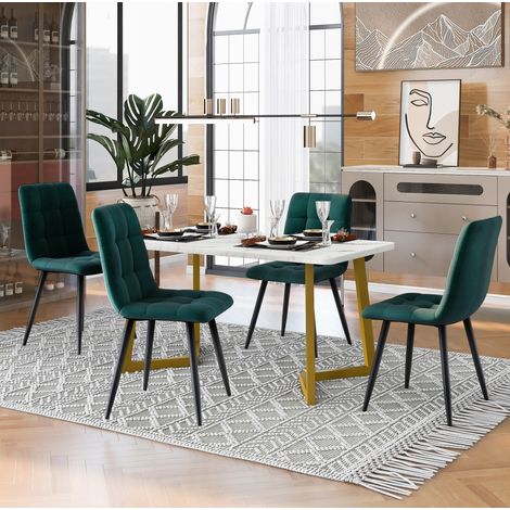 Ensemble table et chaises rectangulaire 117 cm avec 4 chaises, effet marbre, vert HAVRYA (1/5)