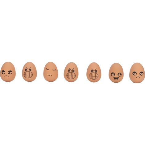 Huevos artificiales elásticos que rebotan (7 piezas): Bola decorativa de cocina con patrones expresivos y realistas.