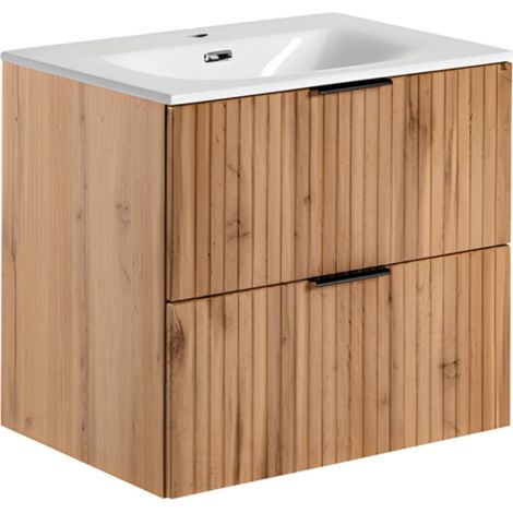 Badezimmer-Set NOXERA 60 cm – Wotan-Eiche – Einbauwaschbecken + Siphon