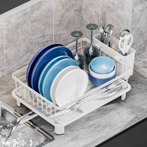 Égouttoir à ustensiles compact pour comptoir de cuisine – avec support amovible et bec réglable – 11 pouces (28 cm)