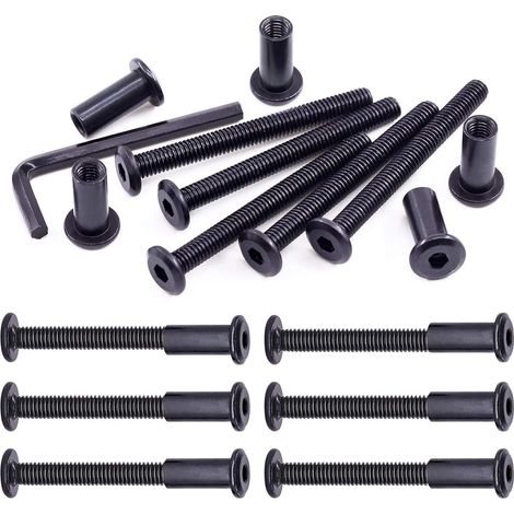 Lot de 25 vis hexagonales d'entraînement M6 x 60 mm en acier au carbone noir avec 1 clé Allen - Pour meubles, ceinture, boucle en cuir (1/5)