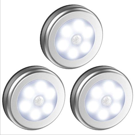 3Pcs Lampe LED sans fil avec détecteur de mouvement pour placard, escalier, couloir, cuisine, chambre à coucher(coquille d'argent (lumière blanche)) (1/4)