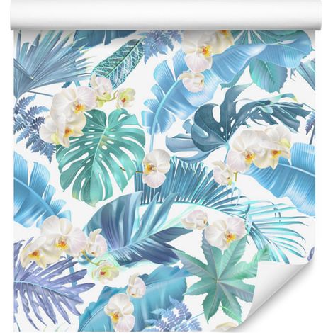 Papier peint vert à motifs de fleurs, plantes et orchidées pour salon et chambre, 50 x 1000 cm (1/5)