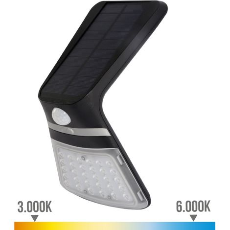 Aplique solar 3,5w 430lm recargable sensor presencia (2-8m) color negro 10,5x13cm edm (1/5)