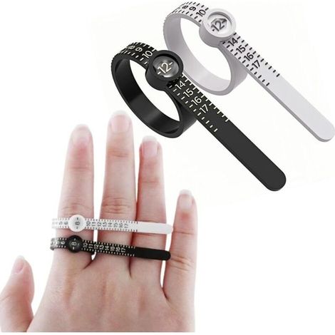 2pcs outils mesure pour bagues, règle mesure réutilisable avec loupe, mesureur de bagues US 1-17 Noir pour homme, blanc pour femme