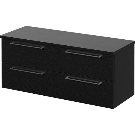 Napoli 460 Nero Oak 1200mm Wall Mounted 4 Drawer Vanity Unit for Countertop Basins - 1200mm - Chrome 320mm Handle