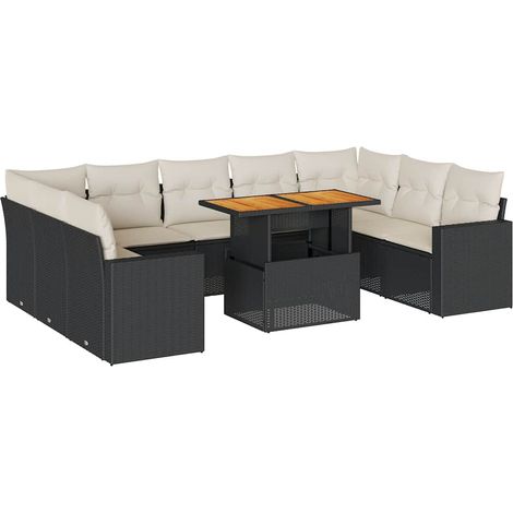 Set Divani da Giardino 10pz con Cuscini in Polyrattan Nero vidaXL (1/5)