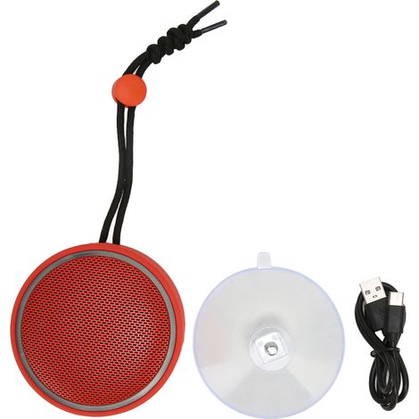 Enceinte Bluetooth de douche IPX6 étanche stéréo avec carte mémoire, mini haut-parleur sans fil rouge à lampe LED et cordon (1/5)
