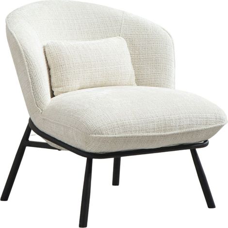 Fauteuil lounge en tissu chenillé blanc piètement métal noir - GASBY