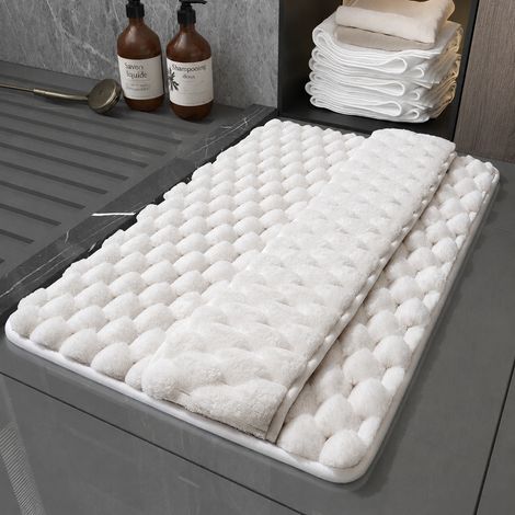 Tapis de bain en mousse à mémoire de forme dos renforcé amélioré blanc nuage 40x60cm, 30 × 30 × 30 cm, 1 kg – Livraison gratuite (1/3)