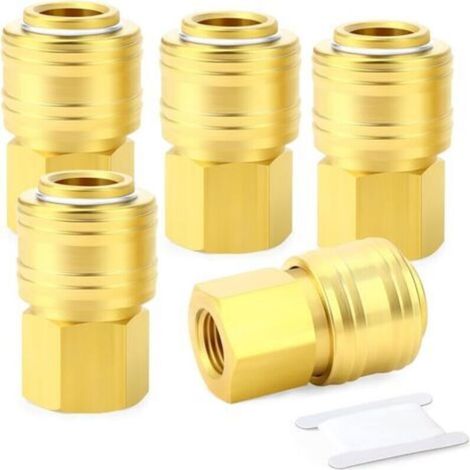 5 uds Deutscher Stil conector industrial hembra de 1/4 pulgadas, conector rápido de aire comprimido de 1/4 pulgadas (1/5)