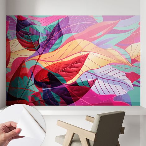 Papier peint autocollant adhésif décoratif avec motifs pour salon et chambre a motif Feuilles abstraites 104x70 cm (1/5)