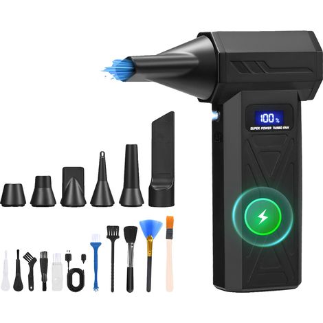 Soplador de aire eléctrico, alta velocidad de 150.000 RPM, opciones de boquilla versátiles, color negro. (1/2)