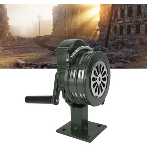 Sirena de alarma acústica de aluminio con accionamiento por manivela, 110 dB de potencia – Sirena de emergencia para tornados, color verde. (1/5)