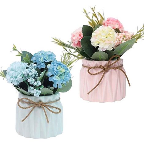 Fiori artificiali in vaso, fiori artificiali, piante decorative, ortensie, fiori di seta, bouquet in vaso di ceramica, piante artificiali, decorazione (1/5)