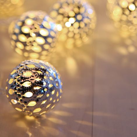 20x LED Kupfer Kugel Lichter Kette X-MAS Deko Beleuchtung Weihnachten Lampen silber, 2er Set