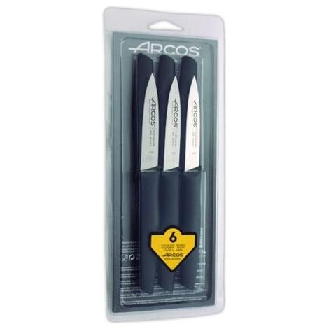 Juego de Cuchillo Mondadores Arcos Nova 189100 de acero inoxidable Nitrum y mango de Polipropileno de color negro 6 piezas en blíster