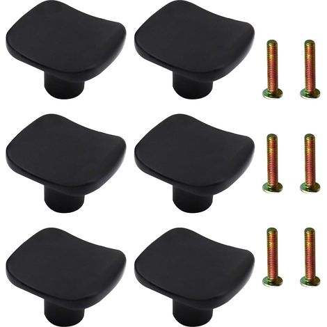 6 Pièces Boutons De Placard Carrés Noirs Avec Vis - Moderne, Trou Unique, En Alliage De Zinc - Pour Armoire, Tiroirs Et Meubles (1/4)