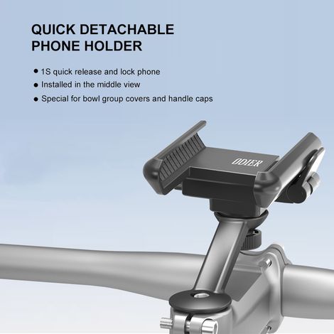 Support de téléphone pour vélo, verrouillage à dégagement rapide, fonctionnement à une seule main, réglable pour vélos de montagne/route pour téléphones de 4 à 7 pouces, rotation à 360°, antidérapant, (1/5)
