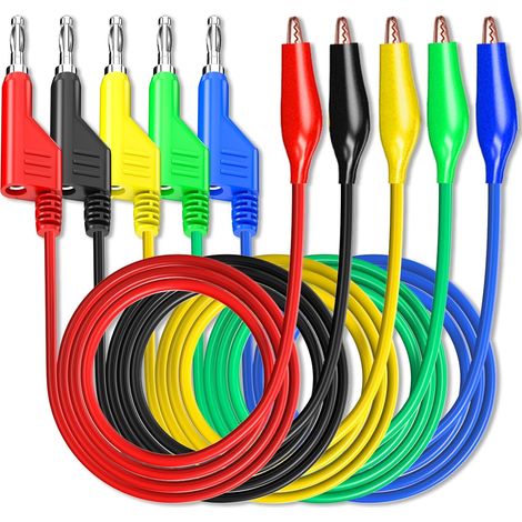 Stackabe Fiche Banane vers Pinces Crocodile Fils de Test 5 Couleurs Cables électriques Souples et Flexibles pour Tests électriques Multimètre 500V/5A (1/4)