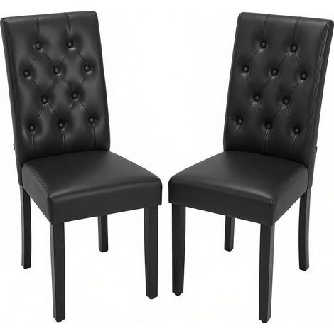 Silla tapizada negra con respaldo alto y patas de madera, pack de 2 (1/5)