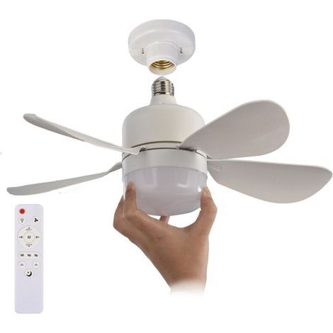 Ventilateur de plafond moderne avec télécommande à mémoire de forme, variateur à 3 vitesses et 5 pales, culot E27, blanc