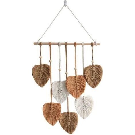 FENOPLASTICATenture murale en macramé boho 120x80cm – Décoration intérieure esthétique – Parfaite pour mariage et salon – Design feuilles et perles en bois (1/4)