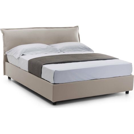 Talamo Italia Letto matrimoniale Clorinda, Letto contenitore sfoderabile con testiera e giroletto contenitore imbottiti, 100% Made in Italy, con materasso Cm 160x200 incluso, Tortora, con imballo rinf