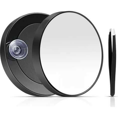 Miroir de maquillage - Miroir grossissant - Mini miroir de maquillage - Miroir portable - Grossissement x20 - Ventouse puissante - Pince à épiler en acier inoxydable - Convient pour la mise en forme (1/5)
