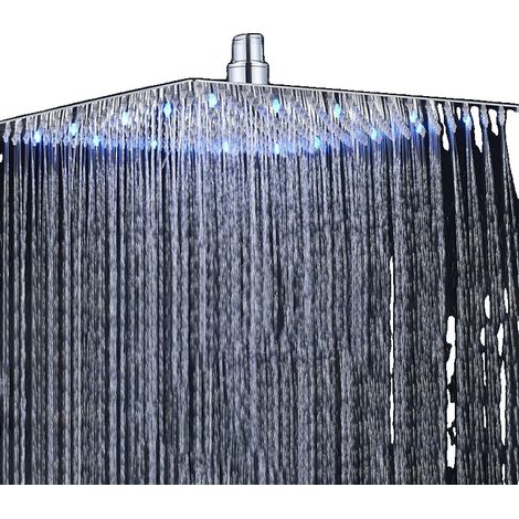 Cabezal de ducha, función LED, diseño cuadrado, cromado - 16 pulgadas - a (1/2)