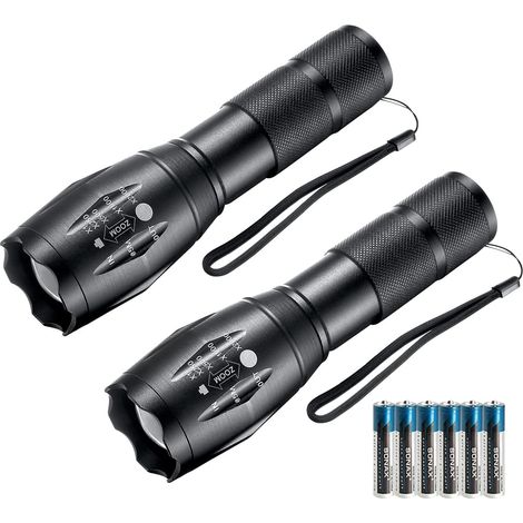 LEDFlashlights,2PackTacticalFlashlightHighLumensLightswith6PackAAABatteriesPortableWaterproofZoomableFlashlightwith5ModeforCamping/Outdoor/Hiking/Gift-Giving/Emergency (1/5)