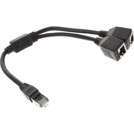 Un adaptateur répartiteur de câble Ethernet RJ45, une prise réseau LAN mâle vers deux prises réseau LAN femelles, adaptateur répartiteur d'accessoires réseau 2 en 1 (noir). (1/5)