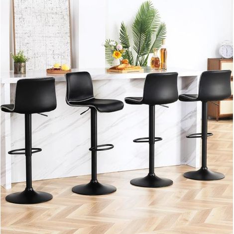 Tabourets de bar réglables en hauteur avec dossier ergonomique, pivotants en simili‑cuir PU et repose‑pied métallique pour cuisine, bar et accueil, lot de 4, noir (1/5)