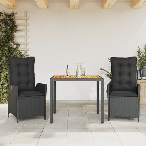 3-tlg. Garten-Essgruppe mit Kissen Schwarz Poly Rattan (1/5)